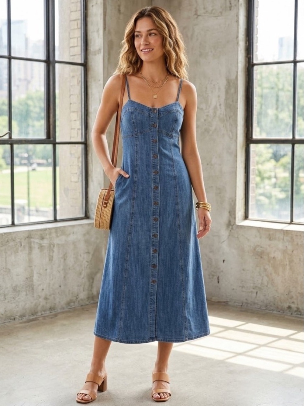 Rachel Zoe Denim Button-Front Midi Dress Size XS Like New